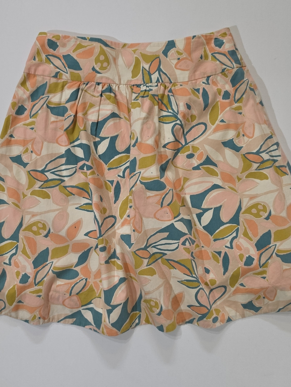 J. Crew Floral Mini Skirt Womens 2‎ Cream Pink Green A-Line High Waist Pleated